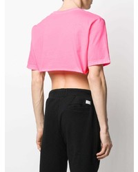 fuchsia bedrucktes T-Shirt mit einem Rundhalsausschnitt von Diesel