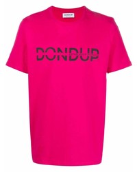 fuchsia bedrucktes T-Shirt mit einem Rundhalsausschnitt von Dondup