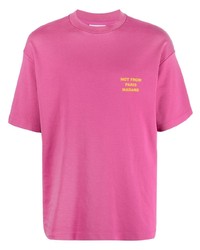 fuchsia bedrucktes T-Shirt mit einem Rundhalsausschnitt von Drôle De Monsieur