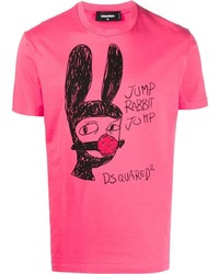 fuchsia bedrucktes T-Shirt mit einem Rundhalsausschnitt von DSQUARED2