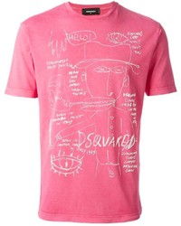 fuchsia bedrucktes T-Shirt mit einem Rundhalsausschnitt von DSQUARED2