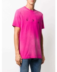 fuchsia bedrucktes T-Shirt mit einem Rundhalsausschnitt von Off-White