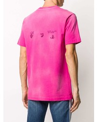 fuchsia bedrucktes T-Shirt mit einem Rundhalsausschnitt von Off-White