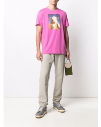 fuchsia bedrucktes T-Shirt mit einem Rundhalsausschnitt von Sandro Paris