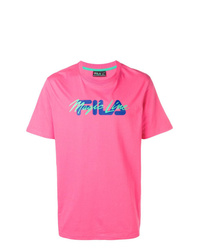 fuchsia bedrucktes T-Shirt mit einem Rundhalsausschnitt von Fila