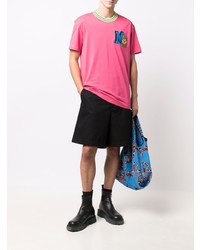 fuchsia bedrucktes T-Shirt mit einem Rundhalsausschnitt von Moschino