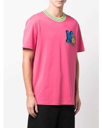 fuchsia bedrucktes T-Shirt mit einem Rundhalsausschnitt von Moschino