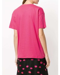 fuchsia bedrucktes T-Shirt mit einem Rundhalsausschnitt von P.A.R.O.S.H.