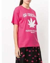 fuchsia bedrucktes T-Shirt mit einem Rundhalsausschnitt von P.A.R.O.S.H.