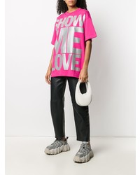 fuchsia bedrucktes T-Shirt mit einem Rundhalsausschnitt von Honey Fucking Dijon