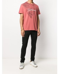 fuchsia bedrucktes T-Shirt mit einem Rundhalsausschnitt von Just Cavalli
