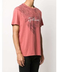 fuchsia bedrucktes T-Shirt mit einem Rundhalsausschnitt von Just Cavalli