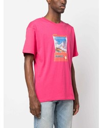 fuchsia bedrucktes T-Shirt mit einem Rundhalsausschnitt von PACCBET