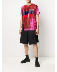 fuchsia bedrucktes T-Shirt mit einem Rundhalsausschnitt von Raf Simons