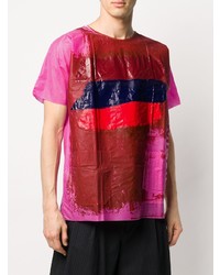 fuchsia bedrucktes T-Shirt mit einem Rundhalsausschnitt von Raf Simons