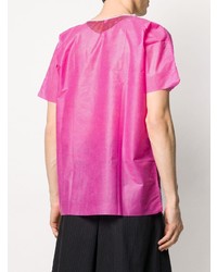 fuchsia bedrucktes T-Shirt mit einem Rundhalsausschnitt von Raf Simons