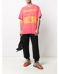 fuchsia bedrucktes T-Shirt mit einem Rundhalsausschnitt von Rhude