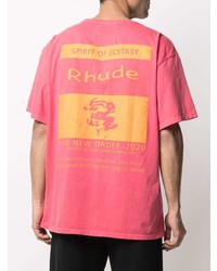 fuchsia bedrucktes T-Shirt mit einem Rundhalsausschnitt von Rhude