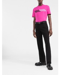 fuchsia bedrucktes T-Shirt mit einem Rundhalsausschnitt von Versace