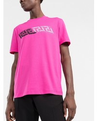 fuchsia bedrucktes T-Shirt mit einem Rundhalsausschnitt von Versace