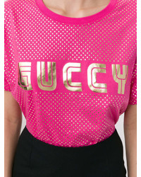 fuchsia bedrucktes T-Shirt mit einem Rundhalsausschnitt von Gucci
