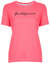 fuchsia bedrucktes T-Shirt mit einem Rundhalsausschnitt von GUILD PRIME