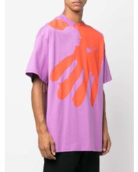 fuchsia bedrucktes T-Shirt mit einem Rundhalsausschnitt von MSGM