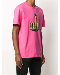 fuchsia bedrucktes T-Shirt mit einem Rundhalsausschnitt von MSGM