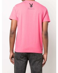 fuchsia bedrucktes T-Shirt mit einem Rundhalsausschnitt von John Richmond