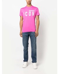 fuchsia bedrucktes T-Shirt mit einem Rundhalsausschnitt von DSQUARED2