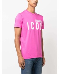 fuchsia bedrucktes T-Shirt mit einem Rundhalsausschnitt von DSQUARED2