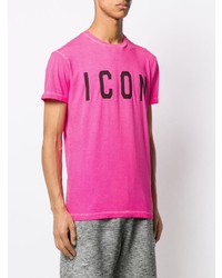 fuchsia bedrucktes T-Shirt mit einem Rundhalsausschnitt von DSQUARED2