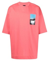 fuchsia bedrucktes T-Shirt mit einem Rundhalsausschnitt von Juun.J
