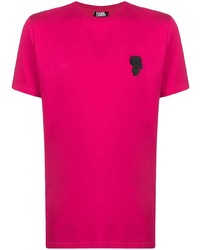 fuchsia bedrucktes T-Shirt mit einem Rundhalsausschnitt von Karl Lagerfeld
