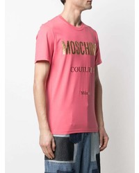 fuchsia bedrucktes T-Shirt mit einem Rundhalsausschnitt von Moschino