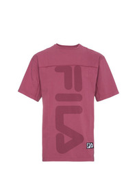 fuchsia bedrucktes T-Shirt mit einem Rundhalsausschnitt von Liam Hodges