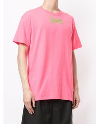 fuchsia bedrucktes T-Shirt mit einem Rundhalsausschnitt von Pleasures