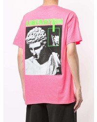 fuchsia bedrucktes T-Shirt mit einem Rundhalsausschnitt von Pleasures