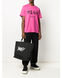 fuchsia bedrucktes T-Shirt mit einem Rundhalsausschnitt von MSGM