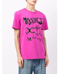 fuchsia bedrucktes T-Shirt mit einem Rundhalsausschnitt von Moschino