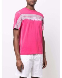 fuchsia bedrucktes T-Shirt mit einem Rundhalsausschnitt von Stone Island