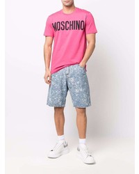 fuchsia bedrucktes T-Shirt mit einem Rundhalsausschnitt von Moschino