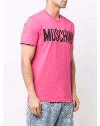 fuchsia bedrucktes T-Shirt mit einem Rundhalsausschnitt von Moschino