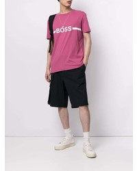 fuchsia bedrucktes T-Shirt mit einem Rundhalsausschnitt von BOSS