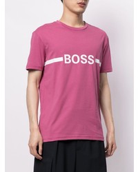 fuchsia bedrucktes T-Shirt mit einem Rundhalsausschnitt von BOSS