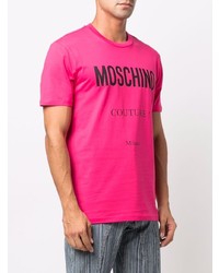 fuchsia bedrucktes T-Shirt mit einem Rundhalsausschnitt von Moschino