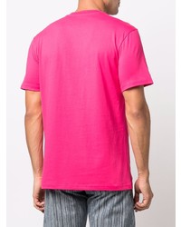 fuchsia bedrucktes T-Shirt mit einem Rundhalsausschnitt von Moschino