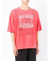 fuchsia bedrucktes T-Shirt mit einem Rundhalsausschnitt von Maison Mihara Yasuhiro