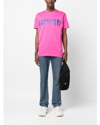 fuchsia bedrucktes T-Shirt mit einem Rundhalsausschnitt von DSQUARED2