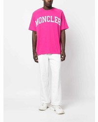 fuchsia bedrucktes T-Shirt mit einem Rundhalsausschnitt von Moncler